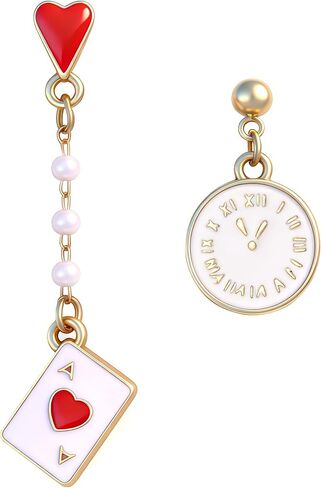 أقراط البوكر الفريدة للنساء أوراق اللعب الإبداعية Ace Hearts Clock مضحكة طويلة أقراط متدلية هدايا مجوهرات كازينو القمار in Kuwait