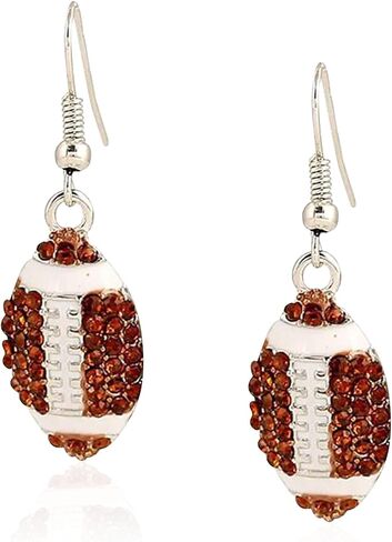 QIAOLEHUI Alloy Rhinestone Football Rugby Earrings for Women Party Jewelry Dangle Drop Stud Earrings Sparkling Sports Fan Game Day Accessories in Saudi Arabia