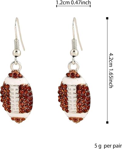 QIAOLEHUI Alloy Rhinestone Football Rugby Earrings for Women Party Jewelry Dangle Drop Stud Earrings Sparkling Sports Fan Game Day Accessories in Saudi Arabia