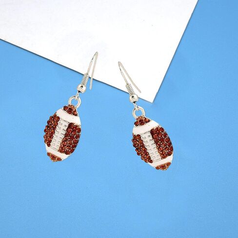 QIAOLEHUI Alloy Rhinestone Football Rugby Earrings for Women Party Jewelry Dangle Drop Stud Earrings Sparkling Sports Fan Game Day Accessories in Saudi Arabia