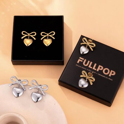 أقراط متدلية من فولبوب مضادة للحساسية للنساء، أقراط مطلية بالذهب عيار 18 قيراط أقراط على شكل قلب وأقراط ذهبية متدلية أقراط مسمارية خلفية للنساء هدايا مجوهرات غير مشوهة لها in Kuwait