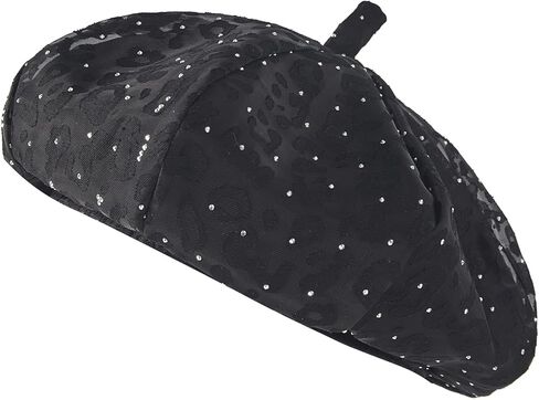 Leopard Print Beret with Rhinestones, Classic French Style Hat, Available in Black, Grey, Purple in Saudi Arabia