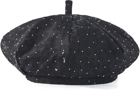 Leopard Print Beret with Rhinestones, Classic French Style Hat, Available in Black, Grey, Purple in Saudi Arabia