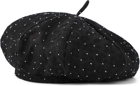 Leopard Print Beret with Rhinestones, Classic French Style Hat, Available in Black, Grey, Purple in Saudi Arabia