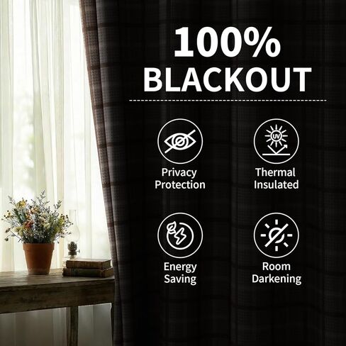 XOGUIBO Plaid Curtains 2 Panels Blackout 84 Inches Long, Gingham Curtains Thermal Insulated for Bedroom and Living Room Brown Patterned Vintage Rustic Checkered in Saudi Arabia