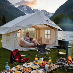 10'x 8' Inflatable Camping Tent,4 Season Blow up Tents for Camping,Large Inflatable Tent 6-8 Person,Air Tents,Glamping Tent with Stove Jack,AC Vent,Outdoor Camping in Kuwait