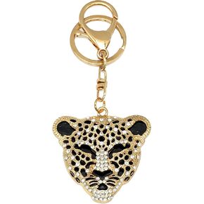 Moydolo Cute Gold Crystal Rhinestone Leopard Car Key Chain Ring Charm Sparkling Metal Cheetah Head Keychain Pendant For Women Men Backpack Purse in Saudi Arabia