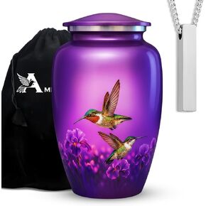 Set of 6 Funeral & Cremation Urn for Ashes for Women & Men with 1 Large Hummingbird Decorative Urns for Human Ashes Adult Female, 4 Small Keepsakes and 1 NecklaceUrn - Handcrafted in India in Kuwait