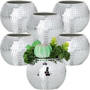 WDHODEC 4 Pcs Disco Ball Vase, Mirrored Mosaic Glass Decor, 6x4 Inches, Round, Retro, Geometric, Polished Finish, Vase, Perfect for Table Centerpieces, Wedding, Birthday, Holiday Party, Candle Jars in Kuwait