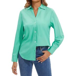 GDYCLUCK Women's Long Sleeve Blouses Wrinkle Free Button-Down Casual Dress Shirts for Women Fashion V Neck Tops in Saudi Arabia