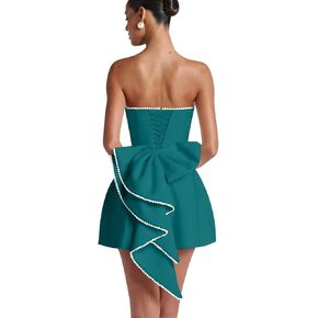 Maxianever Strapless Pearl Homecoming Dresses Mini Satin Wedding Gown with Bow 2025 in Kuwait