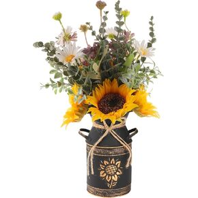 زهور وهمية في مزهرية، عباد الشمس الزهور الاصطناعية ترتيبات زهرة الحرير مع مزهرية زهرة معدنية زهور صناعية عباد الشمس ديكور المطبخ ديكور الحمام الأصفر هدايا عباد الشمس للنساء (أصفر) in Kuwait