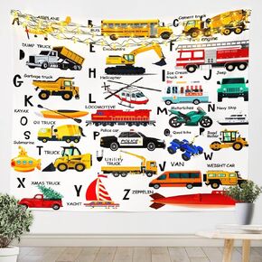 Excavator Kids Wall Art for Bedroom Living Room Fire Truck Police Car Boys Tapestry Helicopter Motorcycle Ambulance Toddler Tapestry Wall Hanging Alphabet Vehicle Cars Decor,Large 59x82 Inches in Saudi Arabia