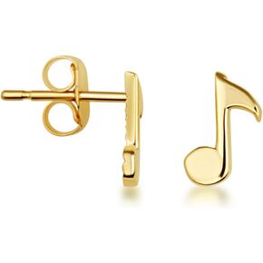 Exquisite 10K or 14K Yellow Gold Eighth Music Note Stud Earrings for Women in Saudi Arabia