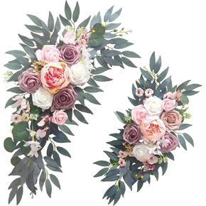 زهور قوس الزفاف (عبوة من قطعتين)، زخارف قوس الزهور الاصطناعية المغبرة لحفلات الزفاف مثالية لتزيين لافتات الترحيب بالزفاف، وترتيبات خلفية الولائم، وحفلات الزفاف (وردي) in Kuwait