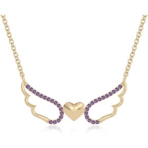 LUSTRE AND LIGHT Natural Gemstone Angel Wings Heart Pendant Necklaces for Women in Silver/18K Yellow/Rose Gold Vermeil, Birthstone Jewelry Gifts for Her Birthday, Wedding Anniversary, Christmas in Saudi Arabia