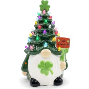Cochpriet St Patricks Day Ceramic Gnome Tree Decorations, St Patricks Day Decorations for Home, Sant Patrick's Gnomes Decor, Light up Gnome Ceramic Tree Table Decor- 8.6''h Large in Saudi Arabia