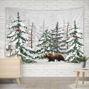 HWSSHW Winter Deer Tapestry Snowy Pine Tree Forest Elk Christmas Red Birds Snowflake Rustic Nature Holiday Wall Hanging Home Decor for Bedroom Dorm Living Room in Saudi Arabia