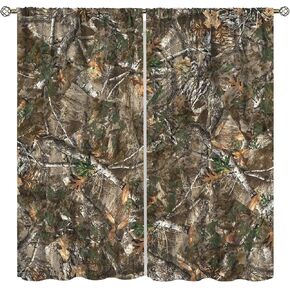 Fblifil Forest Camouflage Curtain, Natural Forest Conifer Branches Hunting Cabin Theme Rod Pocket Window Drapes for Bedroom Living Room Decor 42" W X 45" L in Saudi Arabia