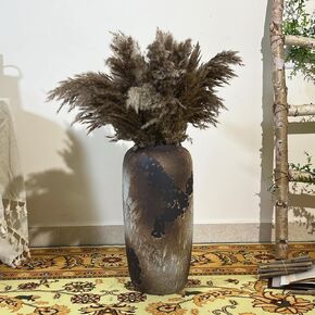 مزهرية أرضية طويلة من السيراميك ريفي، 23.6 بوصة سوداء كبيرة من الفخار لديكور المزرعة، مزهرية أرضية لديكور طاولة مدخل غرفة المعيشة، مزهريات الطين العتيقة، هدية زفاف in Kuwait