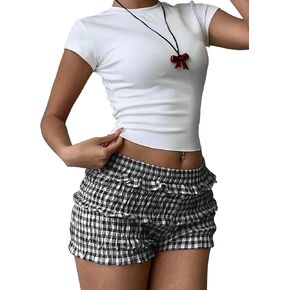 SOLY HUX Women's Y2k Plaid Mini Shorts Gingham Ruffle Trim Elastic Low Rise Cute Bloomer Shorts in Saudi Arabia