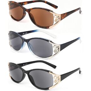 JM Full Lens Reading Sunglasses for Women, Vintage Oval Reader Sunglasses with UV400 Protection 3 Pack in Kuwait