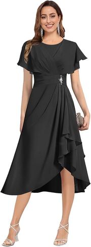 فساتين Trifetcrow بطول الشاي لأم العروس للنساء فستان رسمي مكشكش من الشيفون مطرز لحفلات الزفاف in Kuwait