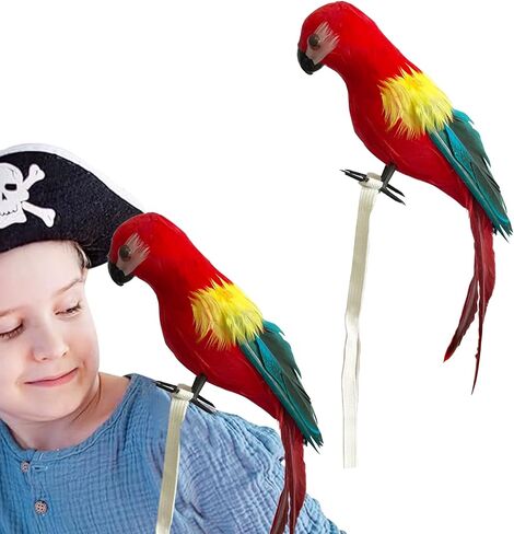 Pirate Parrot on Shoulder Life Size Foam Feather Parrot Macaw Birds for Decoration Costume Shoulder Ornament Modern Home Garden Party Decor (Red Yellow Style 1) in Saudi Arabia