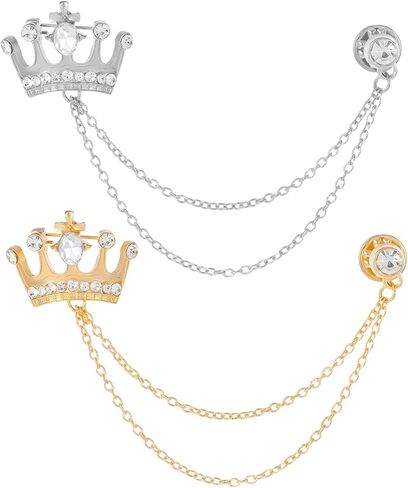 Mabor Crystal Crown Pin, Rhinestone Queen Pins, Crystal Collar Chain, Vintage Sweater Shawl Chain Clips Antique Cardigan Cloak Holders for Women Men Lapel Suit Dress Decoration, Silver & Gold in Saudi Arabia