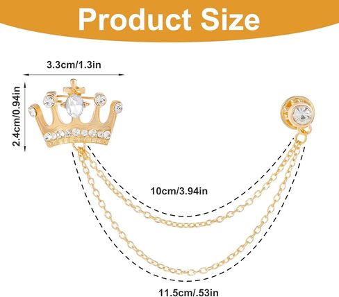 Mabor Crystal Crown Pin, Rhinestone Queen Pins, Crystal Collar Chain, Vintage Sweater Shawl Chain Clips Antique Cardigan Cloak Holders for Women Men Lapel Suit Dress Decoration, Silver & Gold in Saudi Arabia