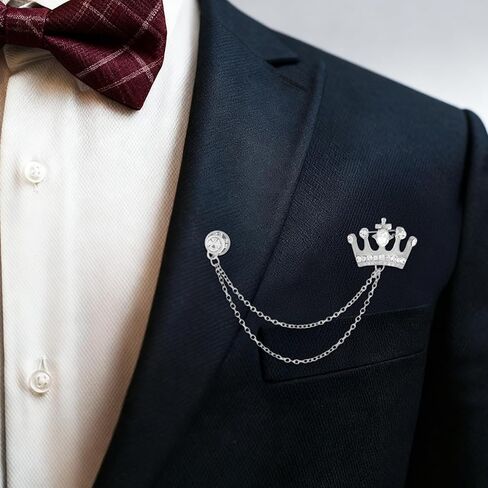 Mabor Crystal Crown Pin, Rhinestone Queen Pins, Crystal Collar Chain, Vintage Sweater Shawl Chain Clips Antique Cardigan Cloak Holders for Women Men Lapel Suit Dress Decoration, Silver & Gold in Saudi Arabia