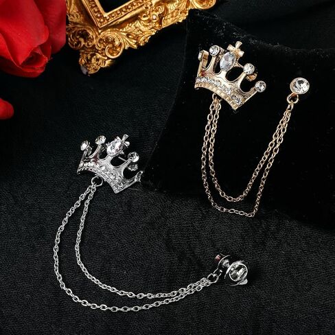 Mabor Crystal Crown Pin, Rhinestone Queen Pins, Crystal Collar Chain, Vintage Sweater Shawl Chain Clips Antique Cardigan Cloak Holders for Women Men Lapel Suit Dress Decoration, Silver & Gold in Saudi Arabia