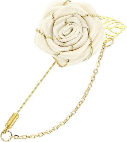 uxcell Rose Lapel Pin for Men, Flower with Gold Leaf Chain Brooch, Fabric Handmade Flower Corsage Accessory in Saudi Arabia