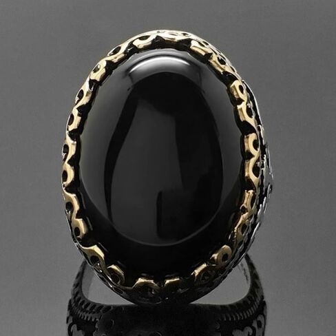 HAIXIAN Retro black agate Ring,S925 Sterling Silver Statement Thumb Index Finger Rock Ring,Cocktail Party Ring Jewelry for Women in Saudi Arabia