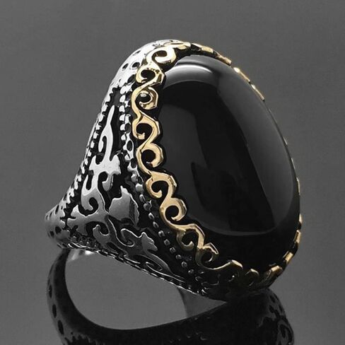 HAIXIAN Retro black agate Ring,S925 Sterling Silver Statement Thumb Index Finger Rock Ring,Cocktail Party Ring Jewelry for Women in Saudi Arabia