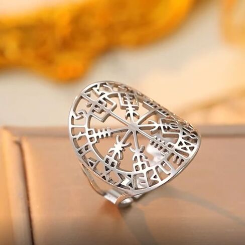 Pregeckit Vegvisir رمز الفايكنج الدائري القراصنة البوصلة خواتم للرجال النساء نورس رون فالكنوت أودين قابل للتعديل مجوهرات من صلب لا يصدأ in Kuwait
