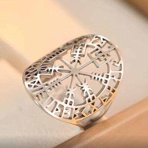 Pregeckit Vegvisir رمز الفايكنج الدائري القراصنة البوصلة خواتم للرجال النساء نورس رون فالكنوت أودين قابل للتعديل مجوهرات من صلب لا يصدأ in Kuwait