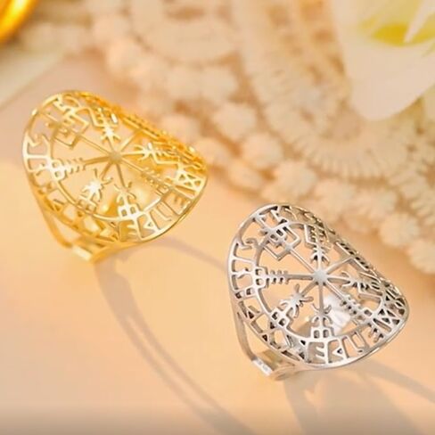Pregeckit Vegvisir رمز الفايكنج الدائري القراصنة البوصلة خواتم للرجال النساء نورس رون فالكنوت أودين قابل للتعديل مجوهرات من صلب لا يصدأ in Kuwait