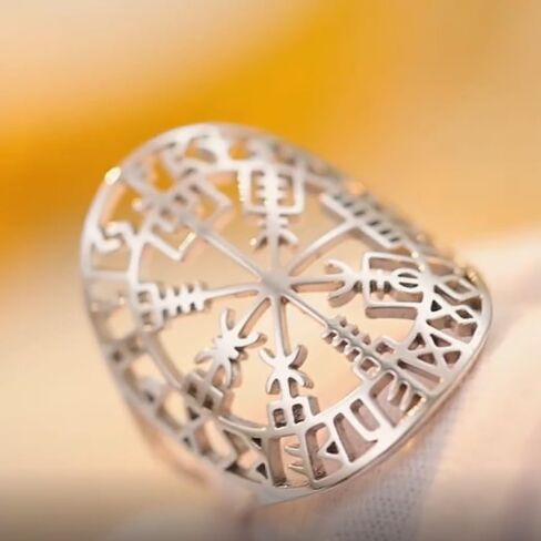 Pregeckit Vegvisir رمز الفايكنج الدائري القراصنة البوصلة خواتم للرجال النساء نورس رون فالكنوت أودين قابل للتعديل مجوهرات من صلب لا يصدأ in Kuwait
