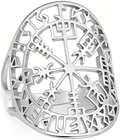 Pregeckit Vegvisir رمز الفايكنج الدائري القراصنة البوصلة خواتم للرجال النساء نورس رون فالكنوت أودين قابل للتعديل مجوهرات من صلب لا يصدأ in Kuwait