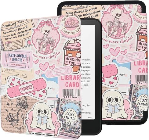 حالة لـ 6 "New 6" Kindle (الجيل الحادي عشر ، 2022/2024 الإصدار) ، غطاء واقعي للجلد الخفيف الوزن مع الأوتار/النوم ، ميزة حزام اليدين ، عشاق الكتب هدايا in Kuwait