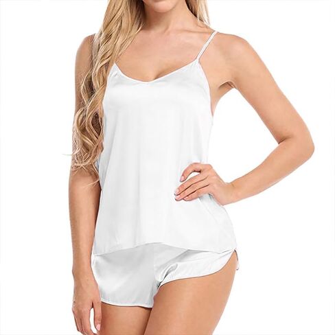 طقم بيجامة من الساتان للنساء قميص داخلي وشورت ملابس نوم فستان نوم ناعم قطعتين ملابس نوم M-XXXL in Saudi Arabia