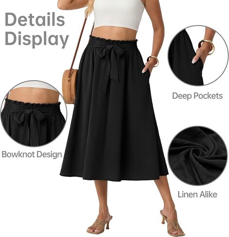 Lepunuo Skirts for Women High Waisted Flowy Summer Midi Knee Length Long Skirt Beach Vacation with Pockets in Saudi Arabia