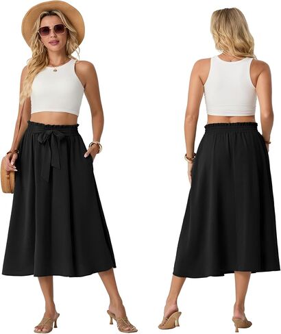 Lepunuo Skirts for Women High Waisted Flowy Summer Midi Knee Length Long Skirt Beach Vacation with Pockets in Saudi Arabia