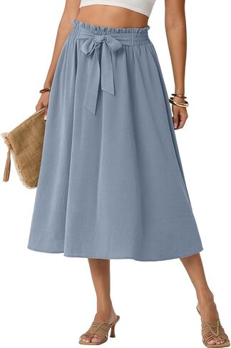 Lepunuo Skirts for Women High Waisted Flowy Summer Midi Knee Length Long Skirt Beach Vacation with Pockets in Saudi Arabia