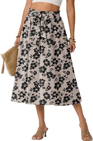 Lepunuo Skirts for Women High Waisted Flowy Summer Midi Knee Length Long Skirt Beach Vacation with Pockets in Saudi Arabia