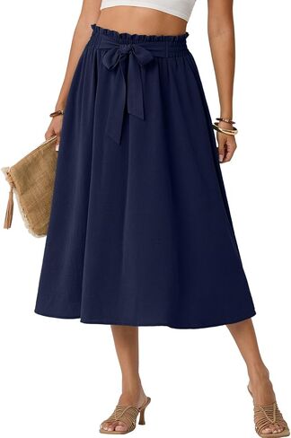 Lepunuo Skirts for Women High Waisted Flowy Summer Midi Knee Length Long Skirt Beach Vacation with Pockets in Saudi Arabia
