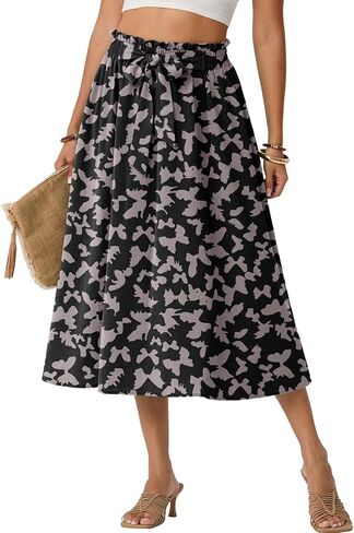 Lepunuo Skirts for Women High Waisted Flowy Summer Midi Knee Length Long Skirt Beach Vacation with Pockets in Saudi Arabia