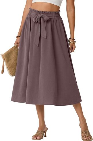 Lepunuo Skirts for Women High Waisted Flowy Summer Midi Knee Length Long Skirt Beach Vacation with Pockets in Saudi Arabia