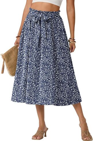 Lepunuo Skirts for Women High Waisted Flowy Summer Midi Knee Length Long Skirt Beach Vacation with Pockets in Saudi Arabia